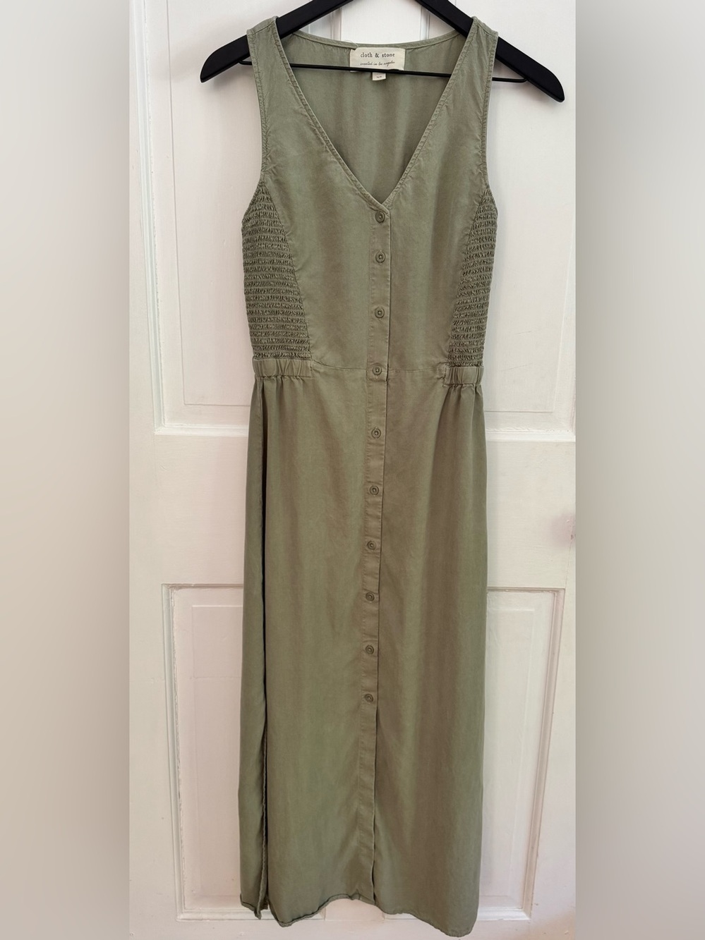 Cloth & Stone by Anthropologie Khaki Green Matcha V-Neck Maxi Dress Size XS